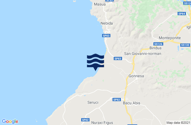 Mapa de mareas Bacu Abis, Italy