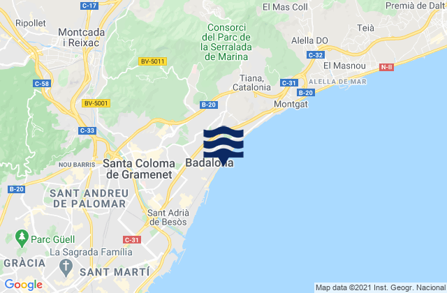 Mapa de mareas Badalona, Spain
