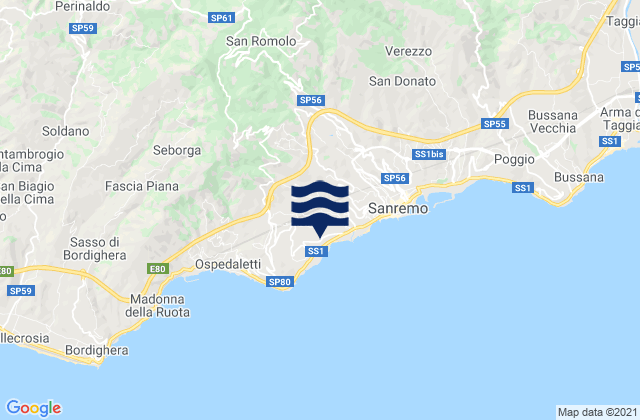Mapa de mareas Bajardo, Italy