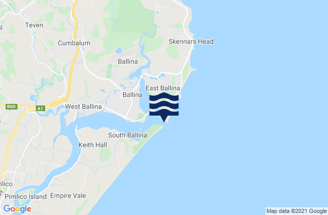 Mapa de mareas Ballina South Wall, Australia