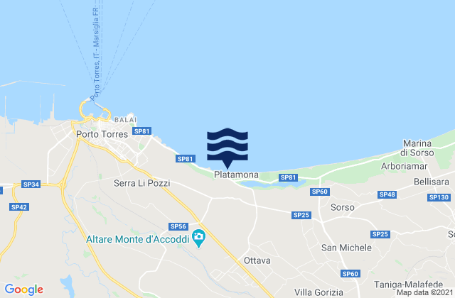 Mapa de mareas Bancali, Italy