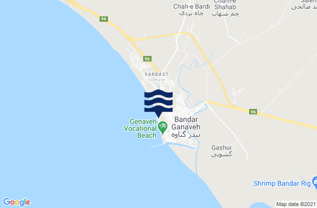 Mapa de mareas Bandar-e Genāveh, Iran