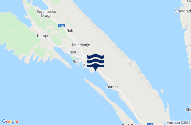 Mapa de mareas Banjol, Croatia