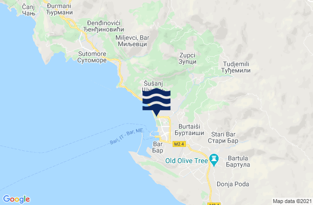 Mapa de mareas Bar, Montenegro
