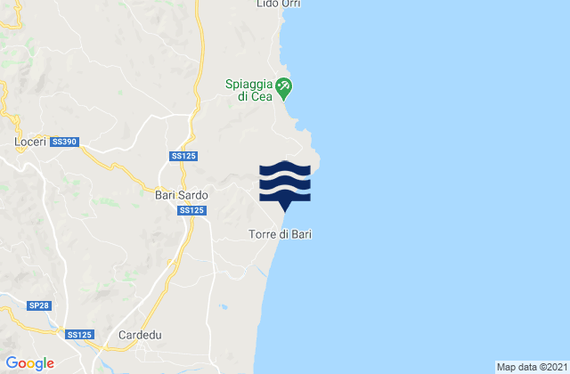 Mapa de mareas Bari Sardo, Italy