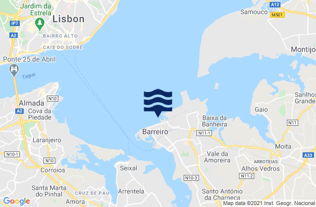 Mapa de mareas Barreiro, Portugal