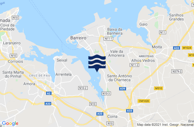 Mapa de mareas Barreiro, Portugal