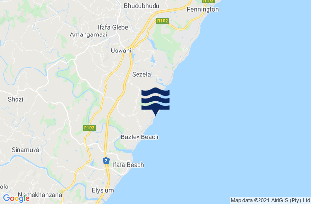 Mapa de mareas Bazley Beach, South Africa