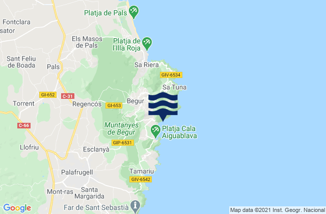 Mapa de mareas Begur, Spain