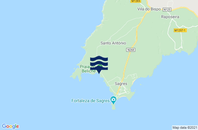 Mapa de mareas Beliche, Portugal