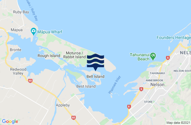 Mapa de mareas Bell Island, New Zealand