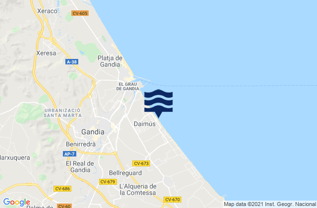 Mapa de mareas Bellreguard, Spain