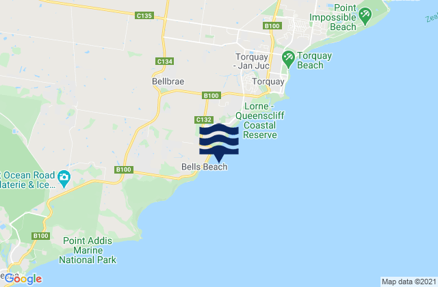 Mapa de mareas Bells Beach Torquay, Australia