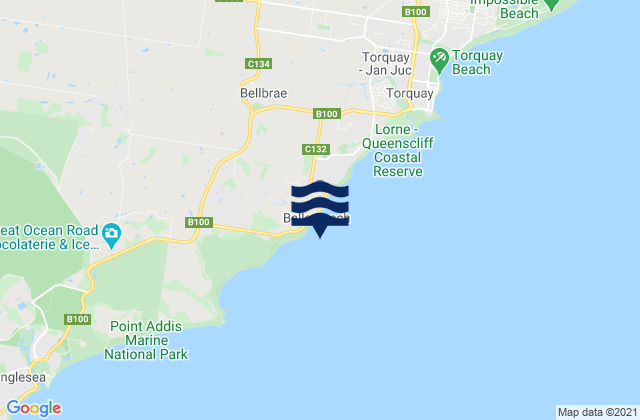 Mapa de mareas Bells Beach, Australia