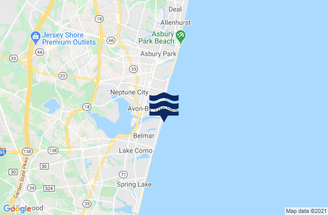 Mapa de mareas Belmar Atlantic Ocean, United States