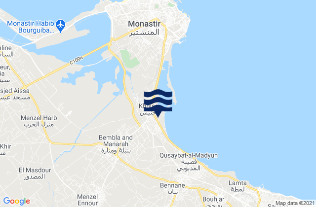 Mapa de mareas Bembla, Tunisia