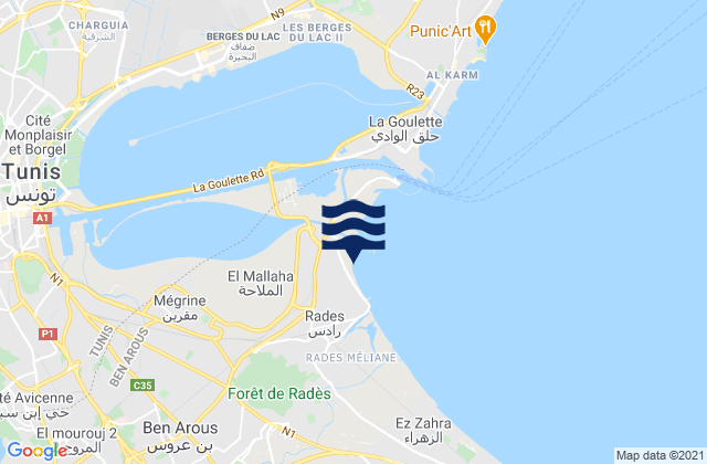 Mapa de mareas Ben Arous, Tunisia