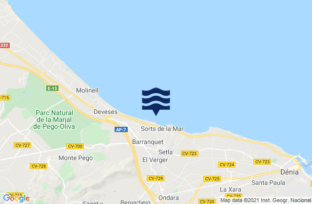 Mapa de mareas Beniarbeig, Spain