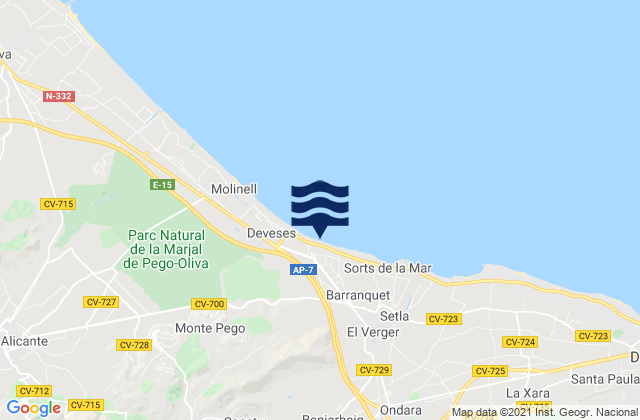 Mapa de mareas Benidoleig, Spain