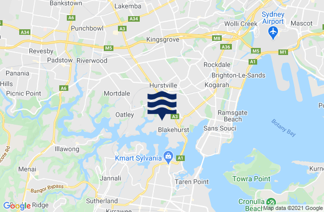 Mapa de mareas Bexley, Australia