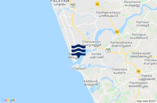 Mapa de mareas Beypore, India