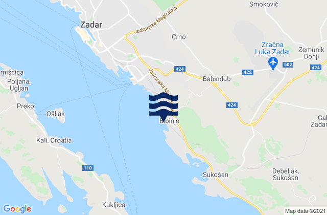 Mapa de mareas Bibinje, Croatia