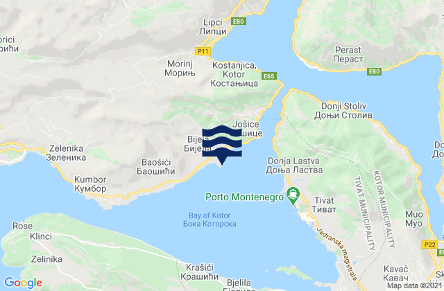 Mapa de mareas Bijela, Montenegro