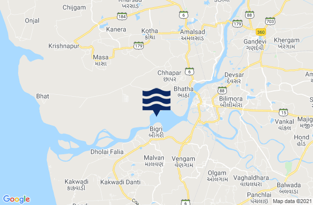 Mapa de mareas Bilimora, India