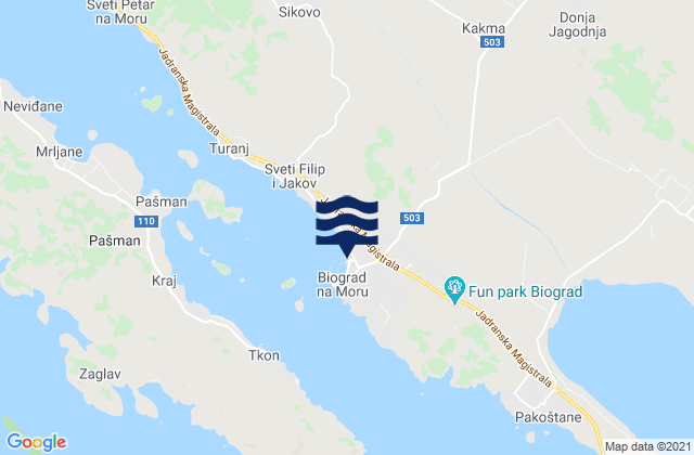 Mapa de mareas Biograd na Moru, Croatia