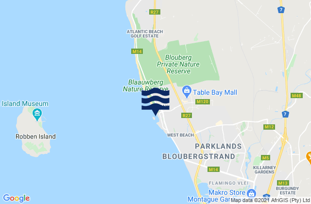 Mapa de mareas Bloubergstrand, South Africa