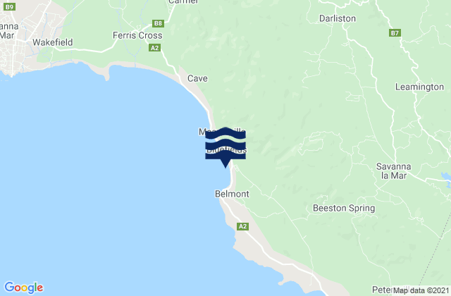 Mapa de mareas Bluefields, Jamaica