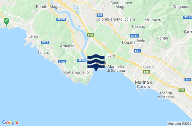 Mapa de mareas Bocca di Magra, Italy