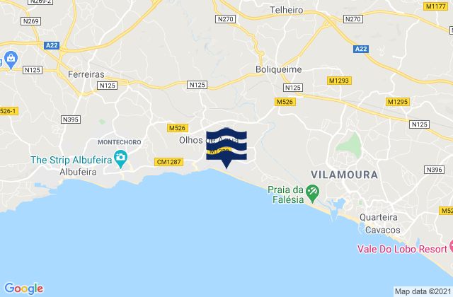 Mapa de mareas Boliqueime, Portugal