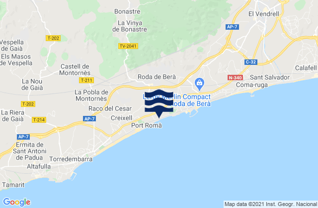 Mapa de mareas Bonastre, Spain