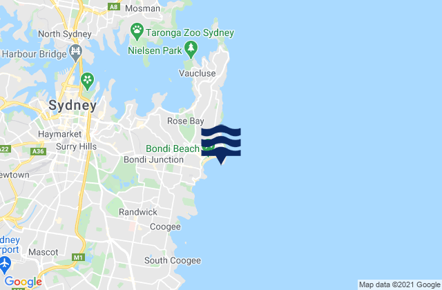 Mapa de mareas Bondi Beach, Australia