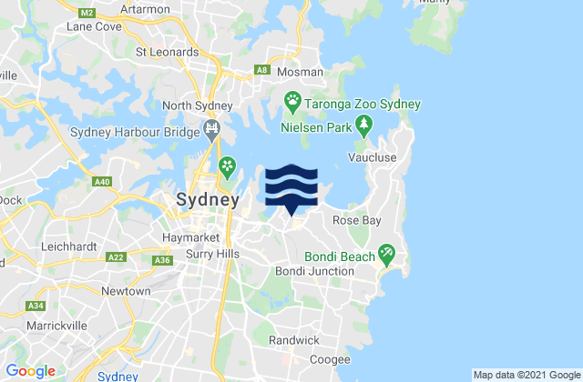 Mapa de mareas Bondi Junction, Australia