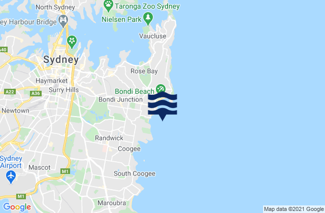Mapa de mareas Bondi, Australia