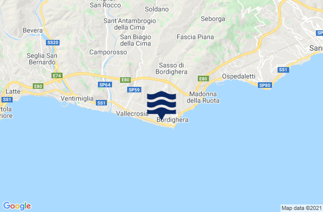Mapa de mareas Bordighera, Italy