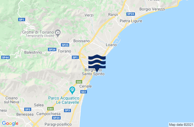 Mapa de mareas Borghetto Santo Spirito, Italy