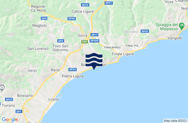Mapa de mareas Borgio, Italy