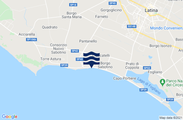 Mapa de mareas Borgo Sabotino-Foce Verde, Italy