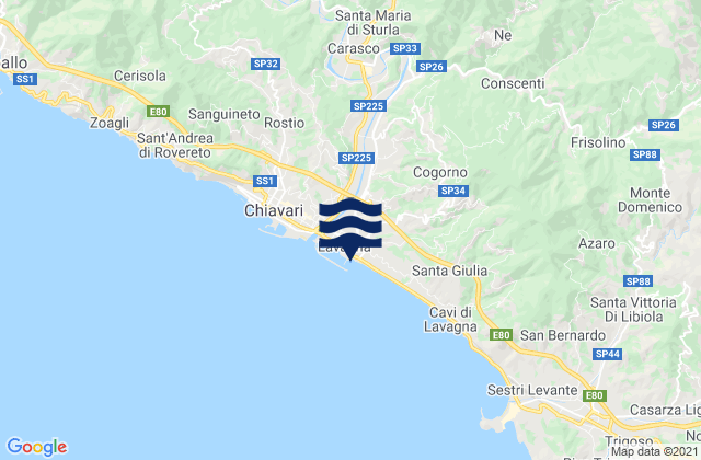 Mapa de mareas Borzonasca, Italy