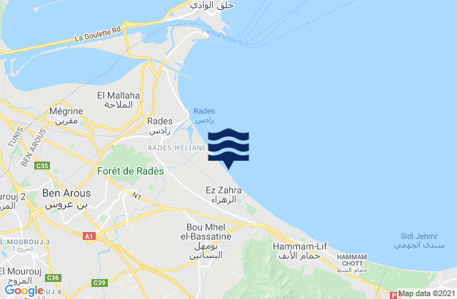 Mapa de mareas Bou Mhel El Bassatine, Tunisia