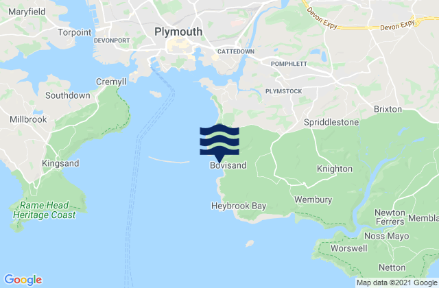Mapa de mareas Bovisand Bay Beach, United Kingdom