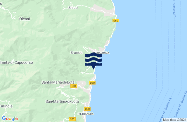 Mapa de mareas Brando, France