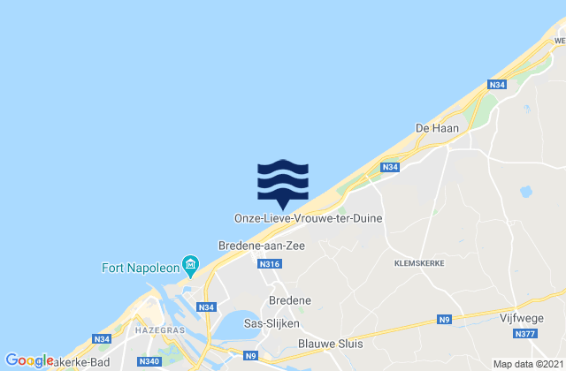 Mapa de mareas Bredene, Belgium