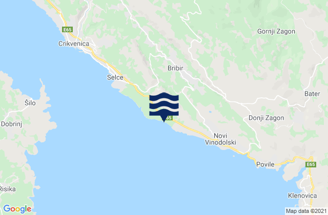 Mapa de mareas Bribir, Croatia