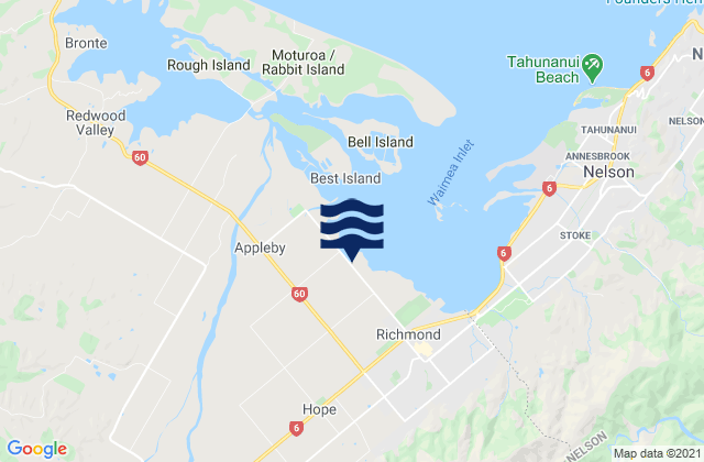 Mapa de mareas Brightwater, New Zealand