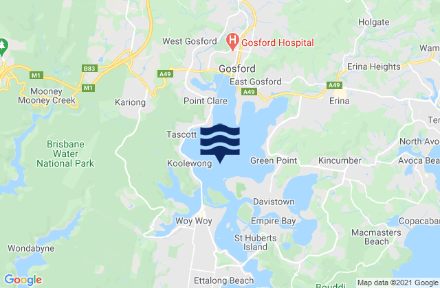 Mapa de mareas Brisbane Water, Australia