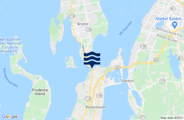 Mapa de mareas Bristol Ferry, United States